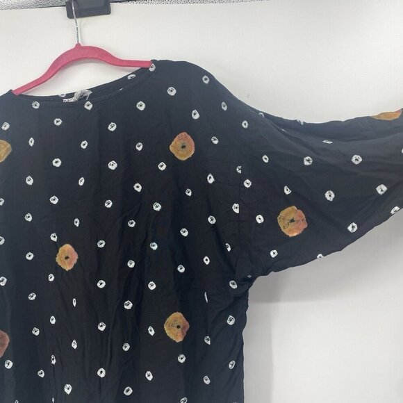 No Saint Womens OS Black Geometric Lagenlook Made In India Top Dolman Sleeves - Picture 11 of 11